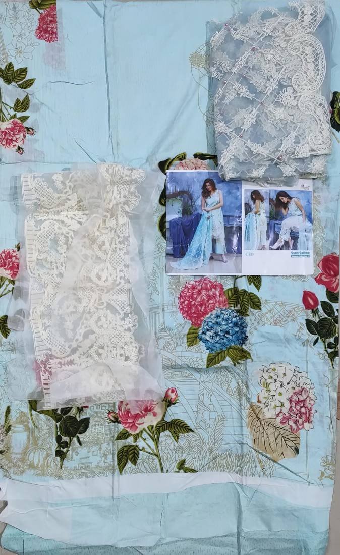 Sana Safinaz Indian Embroidered Cotton - Sea Blue - Image 3