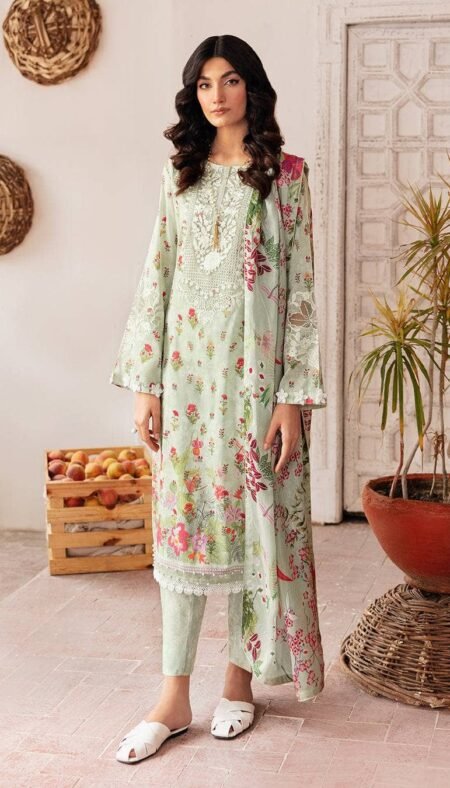 Ramsha Rangrez Indian Cotton With Patch - Green White