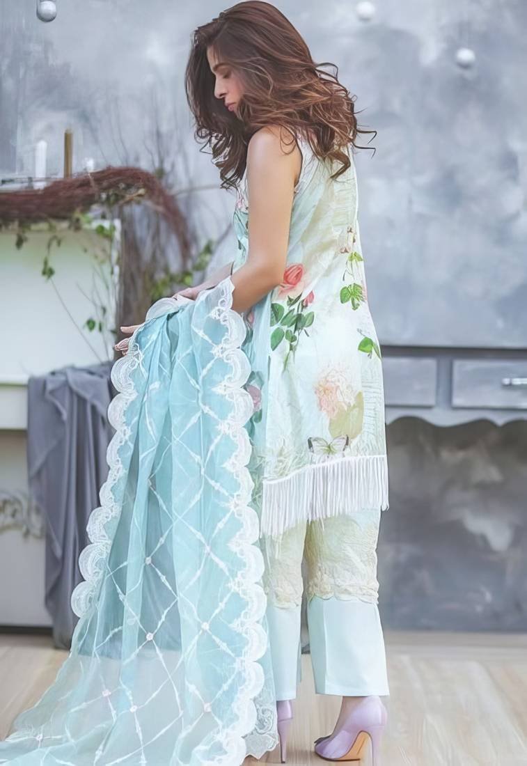 Sana Safinaz Indian Embroidered Cotton - Sea Blue - Image 2