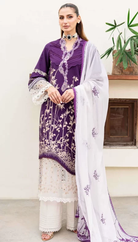 Shiree By Sable Vogue Embroidered Lawn D-03 Plum Orchid