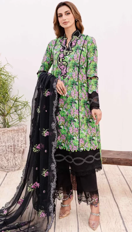 Shiree By Sable Vogue Embroidered Lawn D-06 Black Iris.