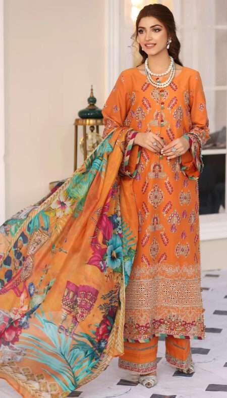 Elaf Festive Chikankari Lawn Collection ELC-08 - TANGERINE.