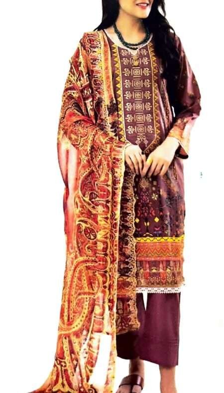 Rangpasand Embroidered Airjet Lawn Collection - Brown.