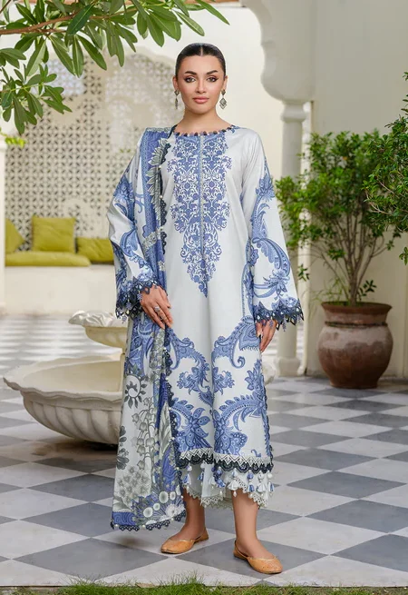 Jade Urbane Linen Prints Collection - White Blue