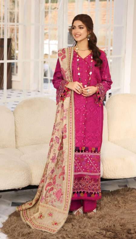 Elaf Festive Chikankari Lawn Collection - ELC-11 HOT PINK
