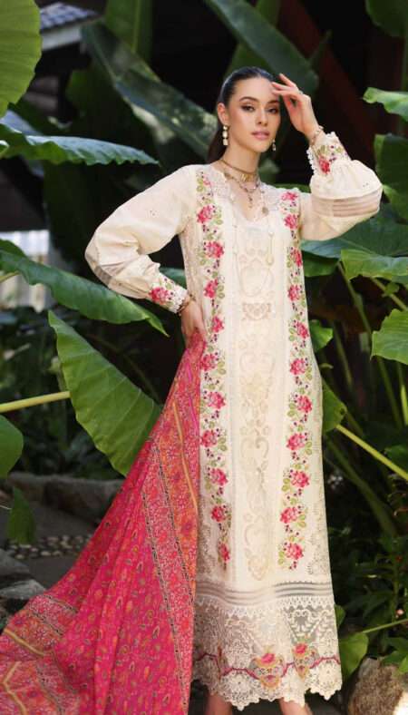 Noor by Saadia Asad Luxury Chikankari Lawn - D12-B Cream Laser