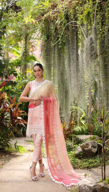 Noor by Saadia Asad Luxury Chikankari Lawn - D7-B Peach multi