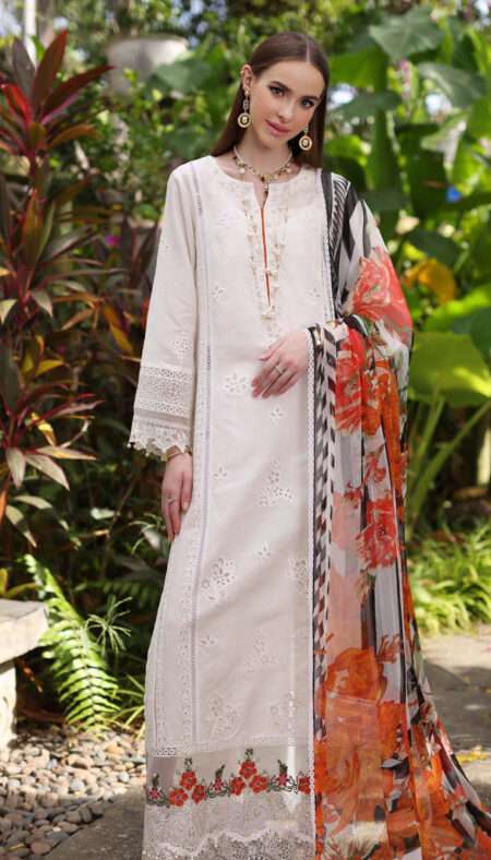 Noor by Saadia Asad Luxury Chikankari Lawn - D6-B White Laser and schifli
